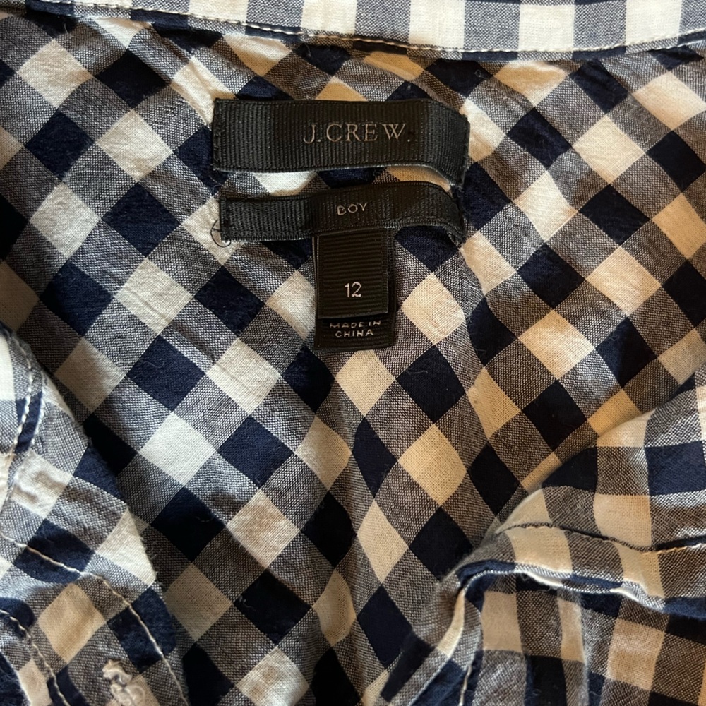 J. Crew Boy Navy and White Checkered Button Down Shirt Size 12 - Picture 4 of 4
